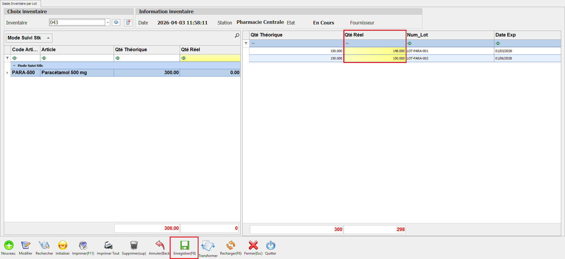 Saisir les quantités réelles .article lot.png